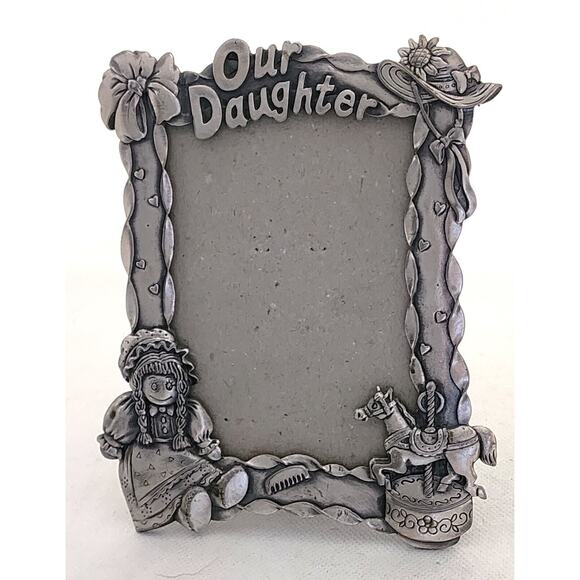 PICTURE FRAME-Pewter-"Our Daughter"-Doll-Carousel Horse-6"x4" Frame-Glass Cover - Picture 10 of 13